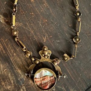 VINTAGE HANDMADE BRASS & SHELL NECKLACE